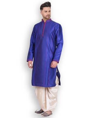 Men's Traditional Beige Coloured Plain Art Silk Dhoti 5