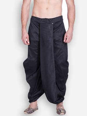 Men's Traditional Black Coloured Plain Art Silk Dhoti 1