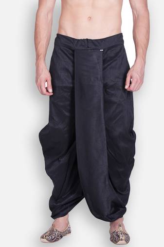 Men's Traditional Black Coloured Plain Art Silk Dhoti