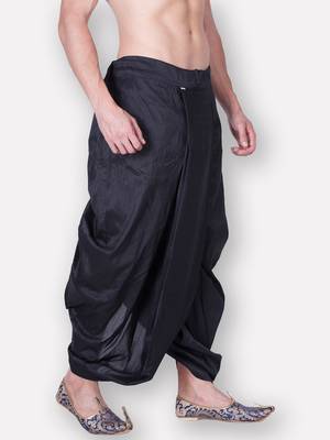 Men's Traditional Black Coloured Plain Art Silk Dhoti 2