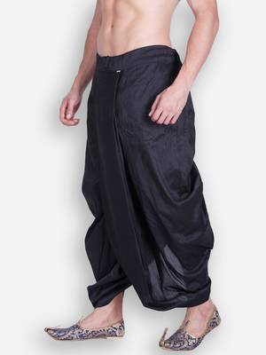 Men's Traditional Black Coloured Plain Art Silk Dhoti 3