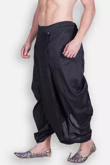 Men's Traditional Black Coloured Plain Art Silk Dhoti