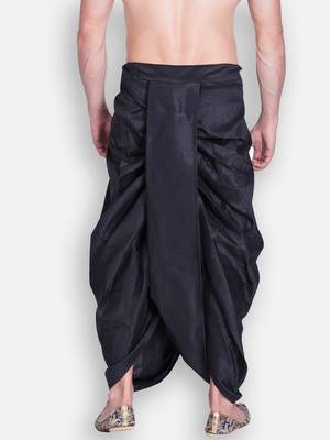 Men's Traditional Black Coloured Plain Art Silk Dhoti 4