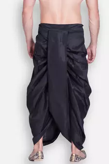Men's Traditional Black Coloured Plain Art Silk Dhoti