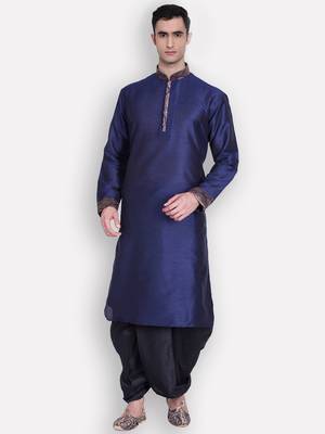 Men's Traditional Black Coloured Plain Art Silk Dhoti 5