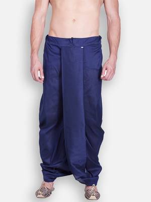 Men's Traditional Deep Blue Coloured Plain Art Silk Dhoti 1