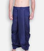 Men's Traditional Deep Blue Coloured Plain Art Silk Dhoti