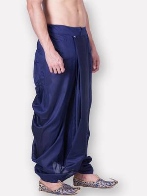 Men's Traditional Deep Blue Coloured Plain Art Silk Dhoti 2