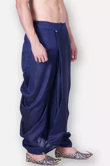 Men's Traditional Deep Blue Coloured Plain Art Silk Dhoti