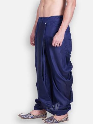 Men's Traditional Deep Blue Coloured Plain Art Silk Dhoti 3