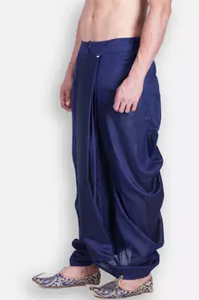 Men's Traditional Deep Blue Coloured Plain Art Silk Dhoti