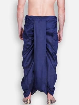 Men's Traditional Deep Blue Coloured Plain Art Silk Dhoti 4