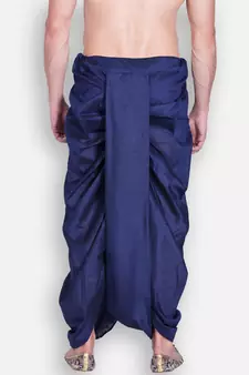 Men's Traditional Deep Blue Coloured Plain Art Silk Dhoti