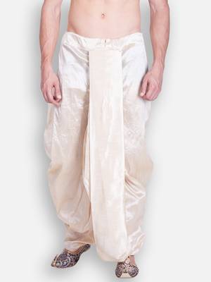 Men's Traditional Light Beige Coloured Plain Art Silk Dhoti 1