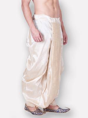 Men's Traditional Light Beige Coloured Plain Art Silk Dhoti 2