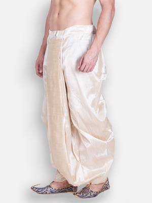 Men's Traditional Light Beige Coloured Plain Art Silk Dhoti 3