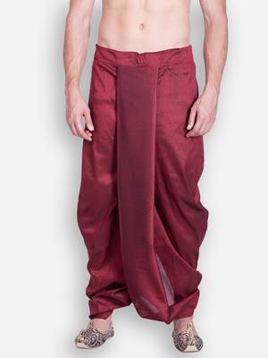 Men's Traditional Marron Coloured Plain Art Silk Dhoti 1