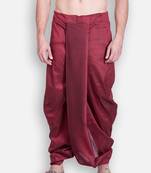 Men's Traditional Marron Coloured Plain Art Silk Dhoti
