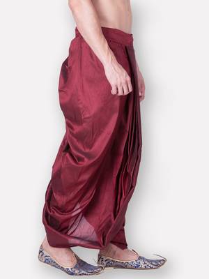 Men's Traditional Marron Coloured Plain Art Silk Dhoti 2