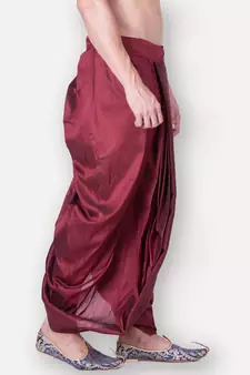 Men's Traditional Marron Coloured Plain Art Silk Dhoti