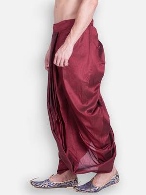 Men's Traditional Marron Coloured Plain Art Silk Dhoti 3