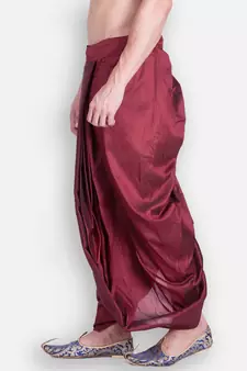 Men's Traditional Marron Coloured Plain Art Silk Dhoti
