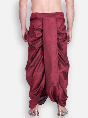 Men's Traditional Marron Coloured Plain Art Silk Dhoti 4