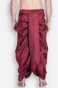 Men's Traditional Marron Coloured Plain Art Silk Dhoti