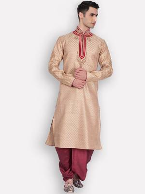 Men's Traditional Marron Coloured Plain Art Silk Dhoti 5
