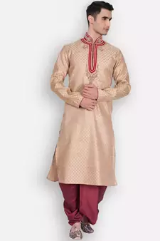 Men's Traditional Marron Coloured Plain Art Silk Dhoti