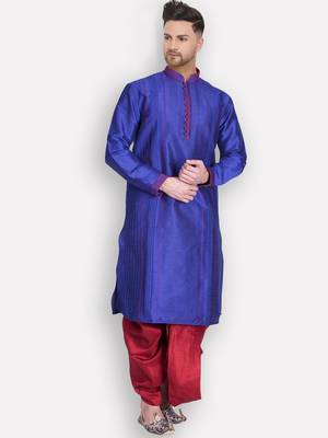 Men's Traditional Red Coloured Plain Art Silk Dhoti 5
