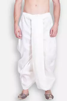 Men's Traditional White Coloured Plain Art Silk Dhoti