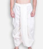 Men's Traditional White Coloured Plain Art Silk Dhoti
