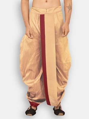 Men's Traditional Deep Beige Coloured Plain Art Silk Dhoti 1
