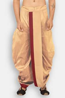 Men's Traditional Deep Beige Coloured Plain Art Silk Dhoti