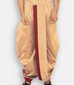 Men's Traditional Deep Beige Coloured Plain Art Silk Dhoti