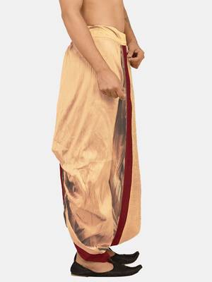 Men's Traditional Deep Beige Coloured Plain Art Silk Dhoti 2