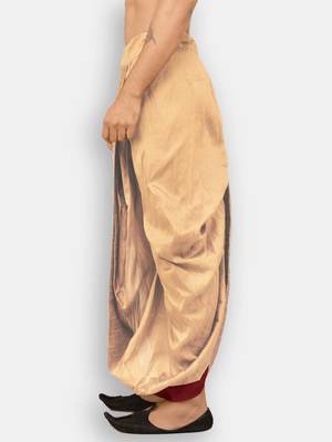Men's Traditional Deep Beige Coloured Plain Art Silk Dhoti 3