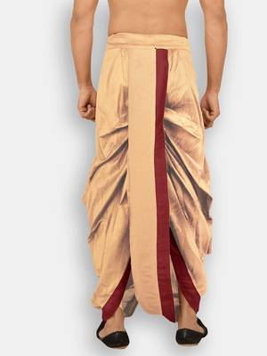Men's Traditional Deep Beige Coloured Plain Art Silk Dhoti 4