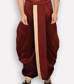 Men's Traditional Marron Coloured Plain Art Silk Dhoti