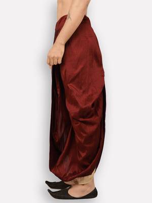 Men's Traditional Marron Coloured Plain Art Silk Dhoti 2