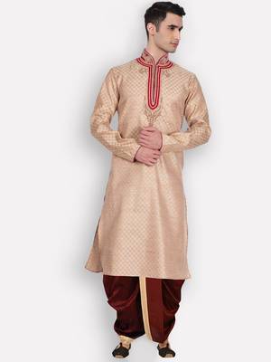 Men's Traditional Marron Coloured Plain Art Silk Dhoti 5