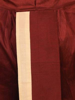 Men's Traditional Marron Coloured Plain Art Silk Dhoti 6