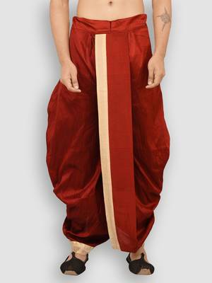 Men's Traditional Red Coloured Plain Art Silk Dhoti 1