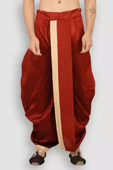 Men's Traditional Red Coloured Plain Art Silk Dhoti