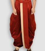 Men's Traditional Red Coloured Plain Art Silk Dhoti
