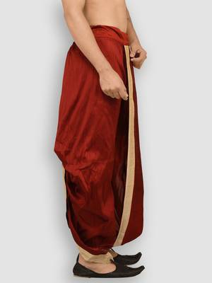 Men's Traditional Red Coloured Plain Art Silk Dhoti 2