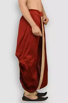 Men's Traditional Red Coloured Plain Art Silk Dhoti
