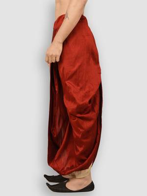 Men's Traditional Red Coloured Plain Art Silk Dhoti 3