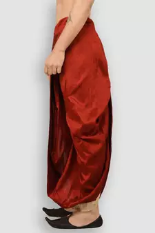 Men's Traditional Red Coloured Plain Art Silk Dhoti